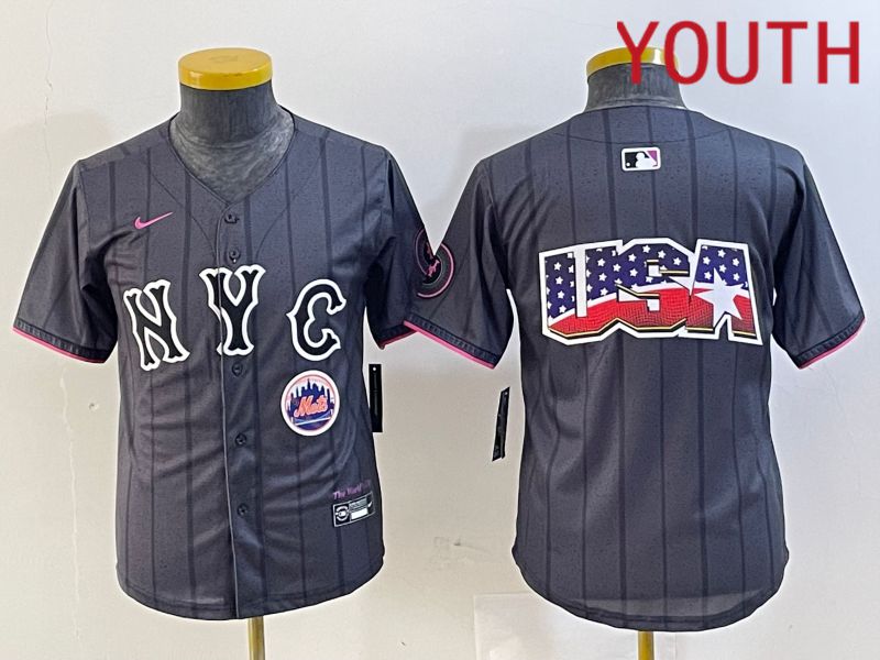 Youth New York Mets Blank Black City Edition 2024 Nike MLB Jersey style 4